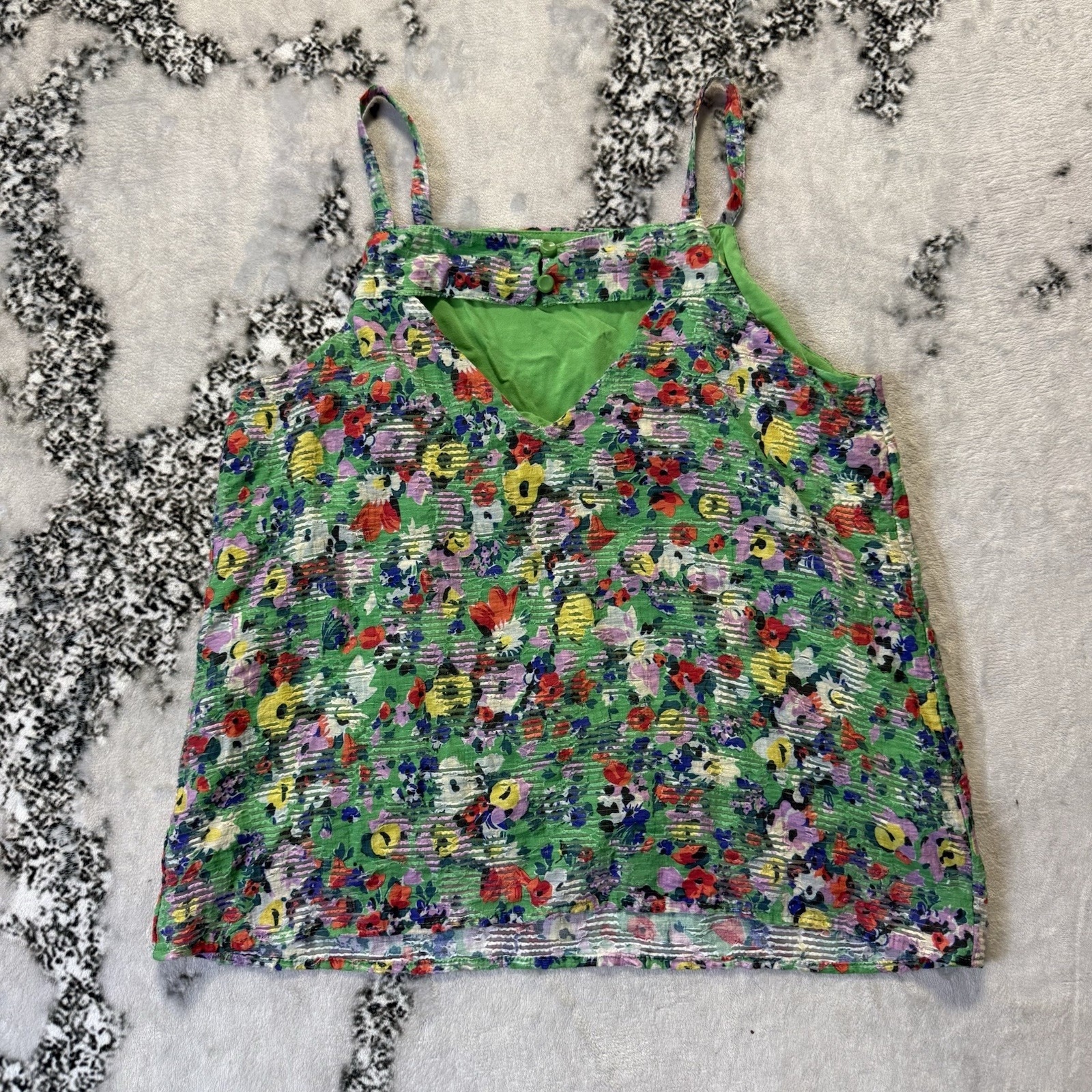 Anthropologie Maeve Top Womens Size 4 Green Floral Quinn Textured Cami Tank